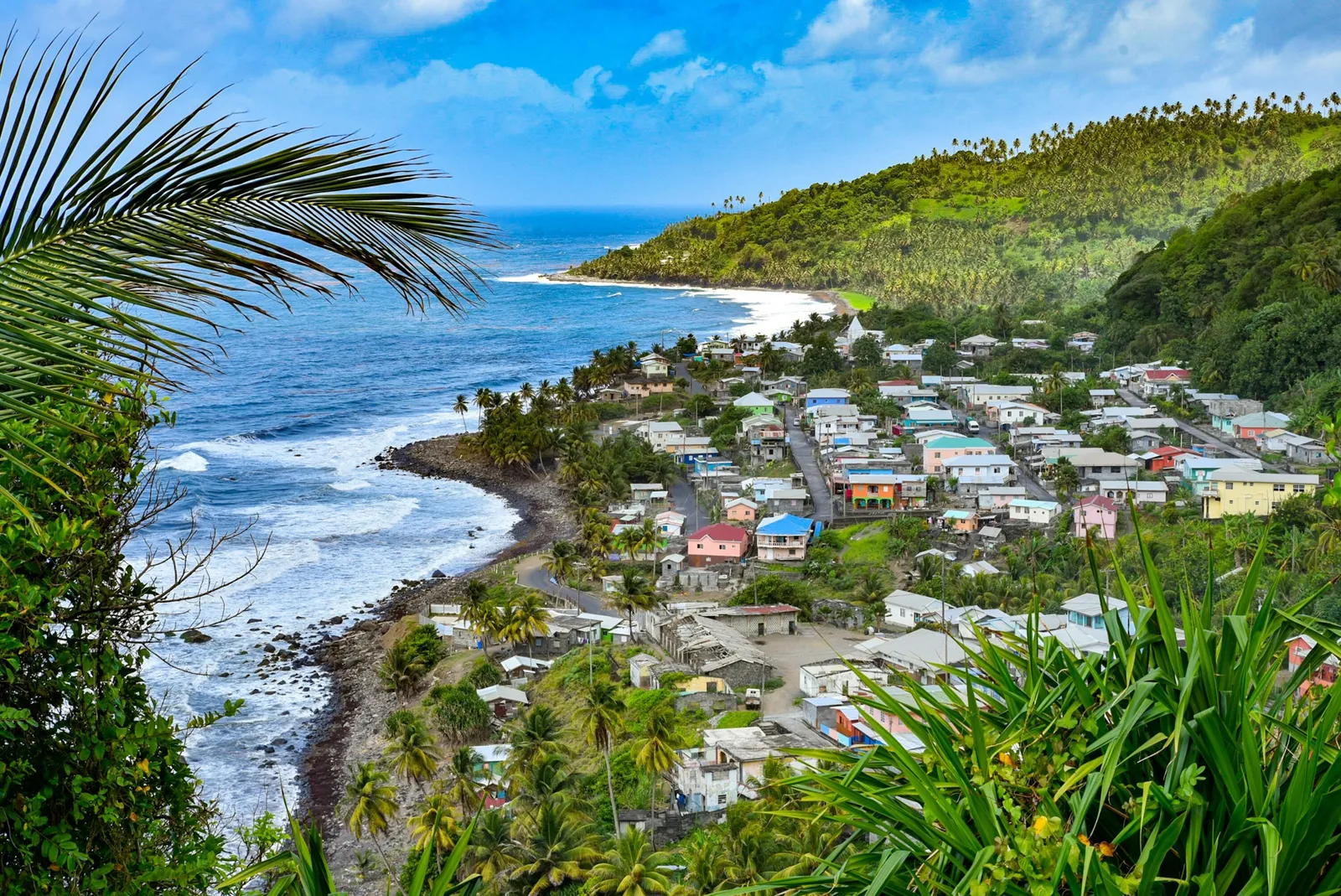 St. Vincent coastline with palms and Caribbean sea